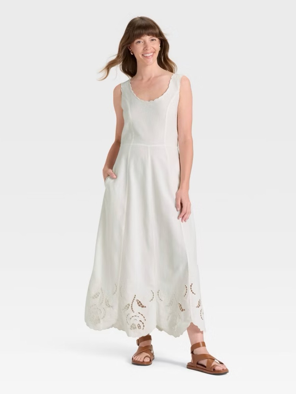 Midi A-Line Eyelet-Hem Scalloped Maxi Dress from Universal Thread M (8/10) NWT